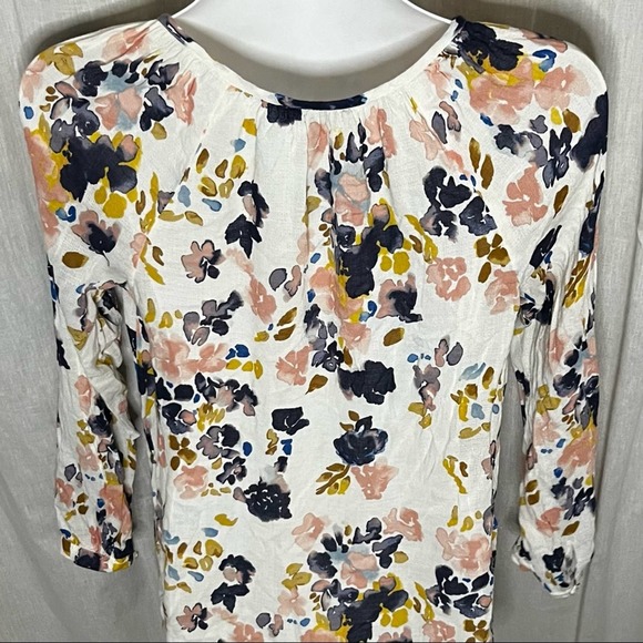 Lucky Brand White & Multicolor Floral-Print Peasant Tie Neck Crepe Blouse - Picture 3 of 16